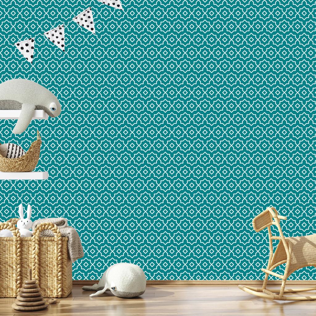 Wallpaper Geometric pattern turquoise, turquoise background 50x1000