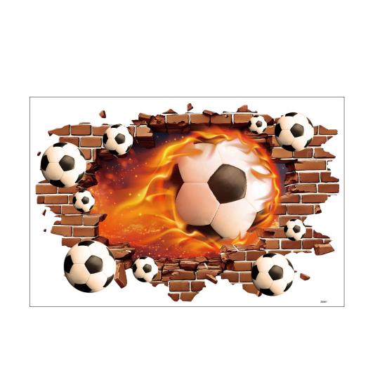 3D Soccer Wall Stickers, Self-Adhesive Soccer Ball Wallpaper Poster, Sports Ball Breakthrough Wall Decals for Boys Bedroom Playroom