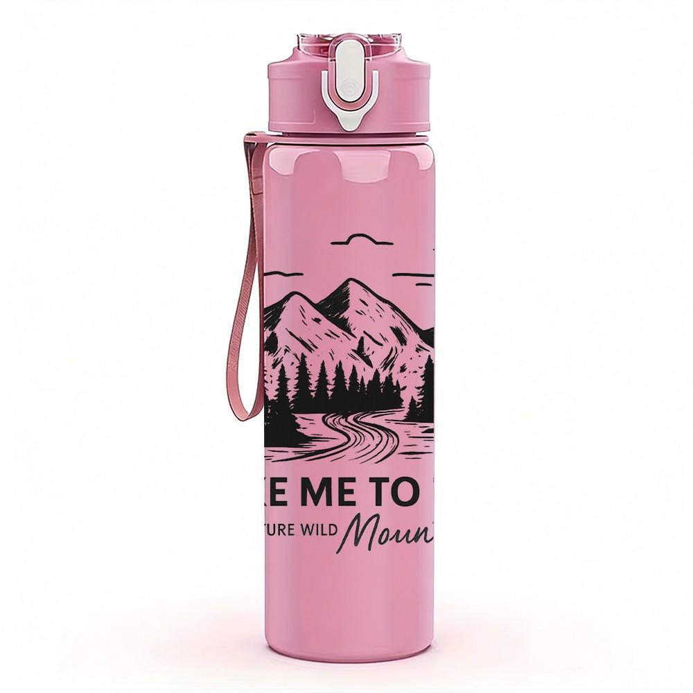 1PC Mountain Forest Letter Art 750ml Color Plastic Sports Water Bottle Leakproof Flip Straw Lid Suitable for Sports Office Home Use