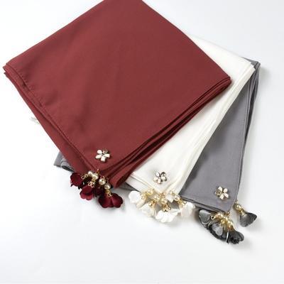 Hijab Pătrat din Șifon cu Bule 90*90Cm Eșarfe cu Mărgele Ramadan Șaluri Femei Bandană Bandană pentru Cap cu Protecție Solară de Exterior