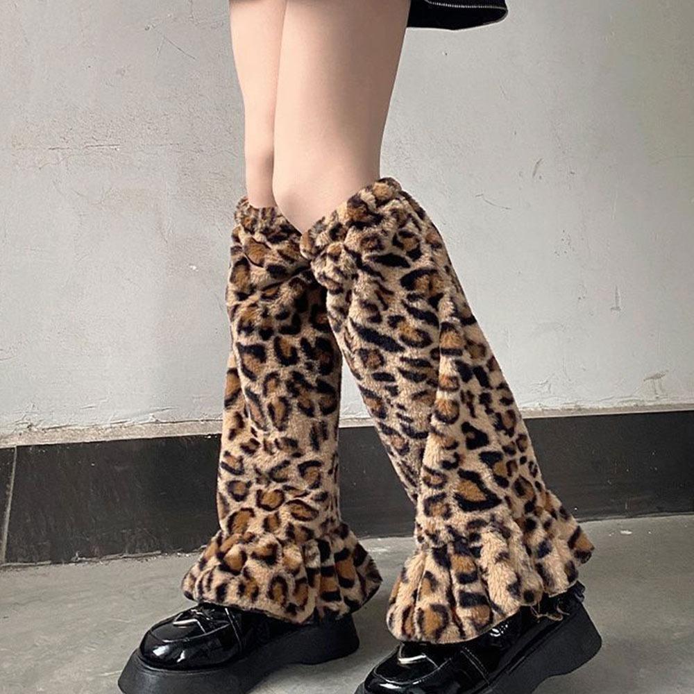 Leopard Print Leg Warmers Ruffled Design Stockings Cosplay Ankle Warmer Socks  Street Style