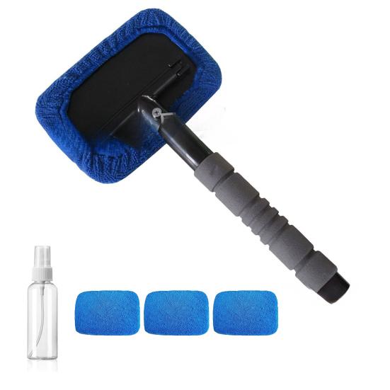Extendable Car Windshield Cleaner Microfiber Pads Microfiber Cleaning Brush Rotating Head with 4 Windshield Cleaning Kit