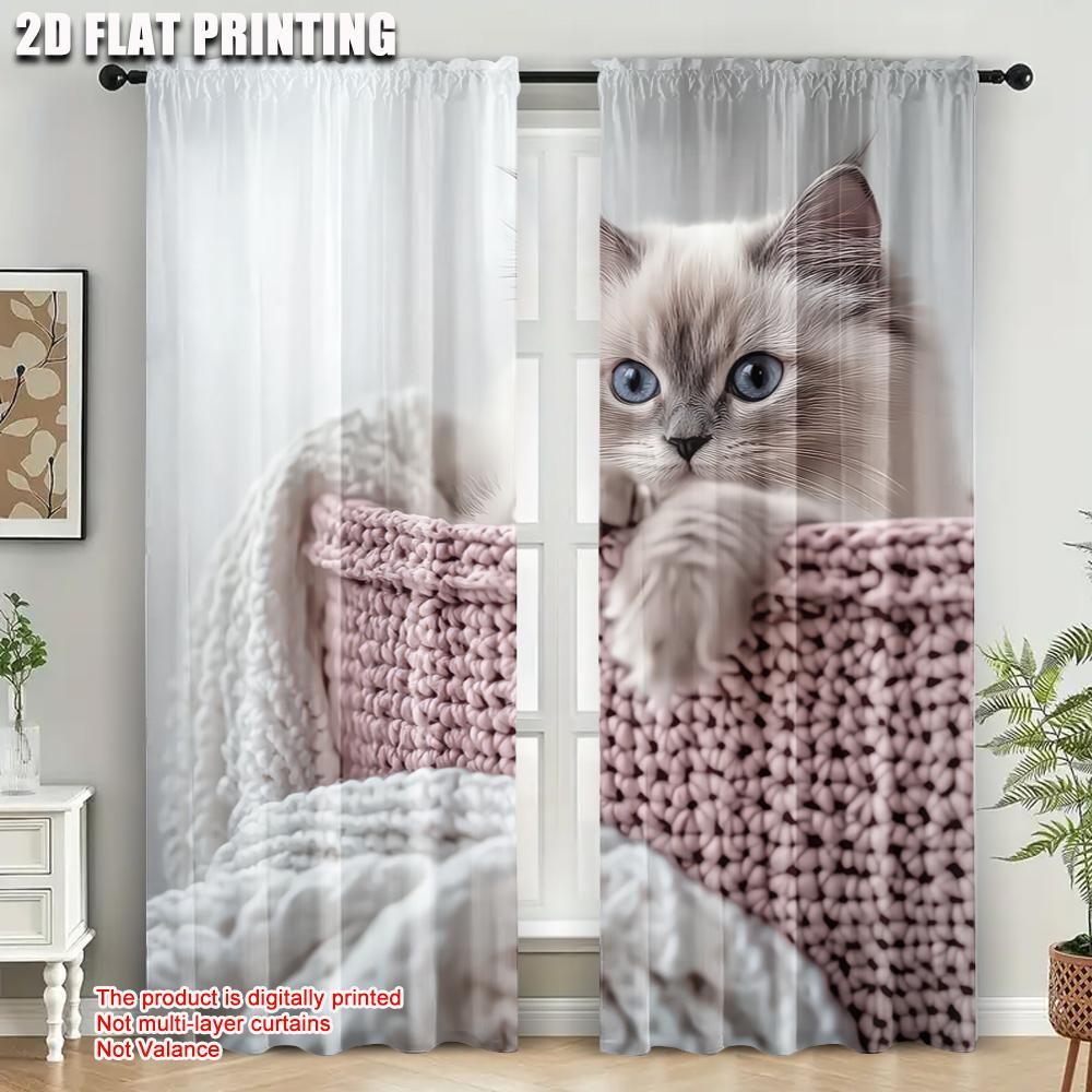2er-Set strapazierfähige Vorhänge mit niedlichem Kätzchenmuster für Schlafzimmer, Wohnzimmer und andere Wohnräume