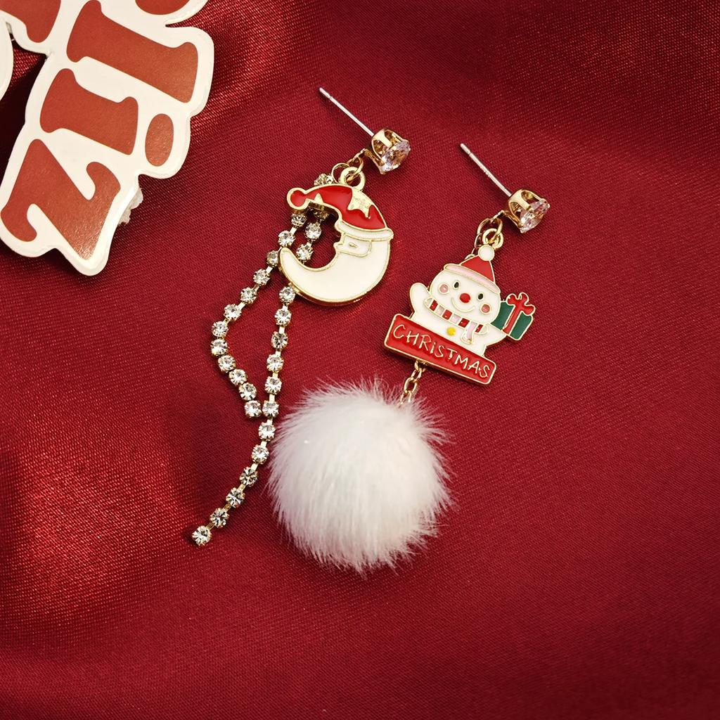 New Trendy Christmas Asymmetric Tassel Earrings for Women Red Bowknot Snowflake Elk Zircon Long Earring Girls Party Jewelry Gift