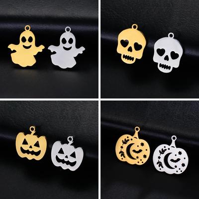 Teamer 5pcs Halloween Stainless Steel Pendant Charm Pumpkin Ghost Bat DIY Handmade Necklace Earring Keychain Pendant Accessories