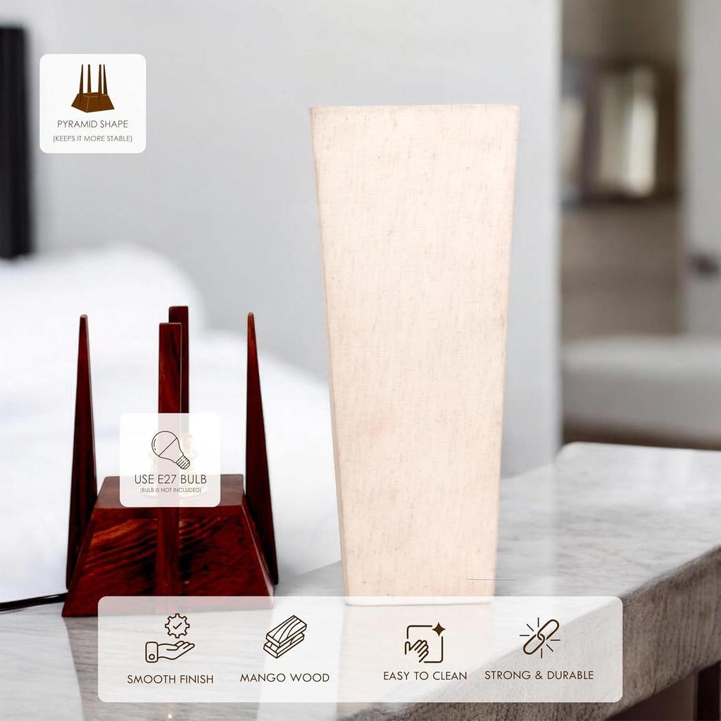 Wooden Pyramid Table Lamp for Living Room & Bedroom Bedside Lamp Side Table Lamps (14 In'' Without Bulb Pack of 1, E27 Bulb To Be Use)