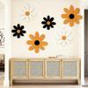 6Pcs/Set Rustic Wooden Flower Wall Decoration Handcrafted Black Yellow White Floral Wall Art Home Office Living Room Bedroom Wall Hanging Ornament