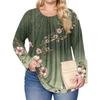 Women's Plus Size Fashion Printed Casual Pleated Round Neck Long Sleeve Top