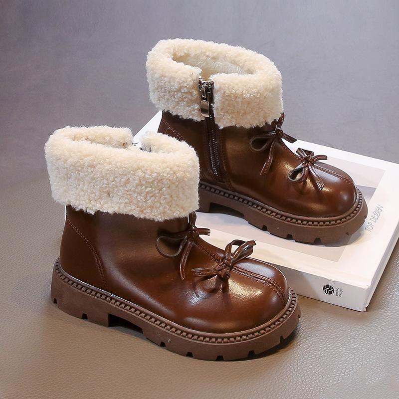 Winter Neue Kinder Schuhe Stiefel für Mädchen Outdoor Vielseitig Kinder Plateau Baumwollstiefel Mode Lässig Prinzessin Schleife Stiefeletten