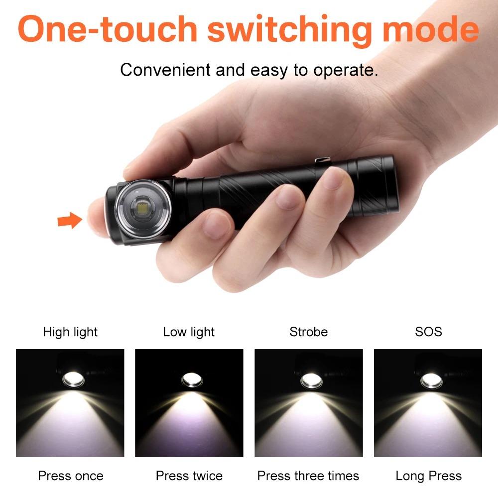 Super Bright LED Headlamp Rechargeable 90° Headlight 18650 Type C Flashlight with Magnet Tail for Outdoors Camping Hunting