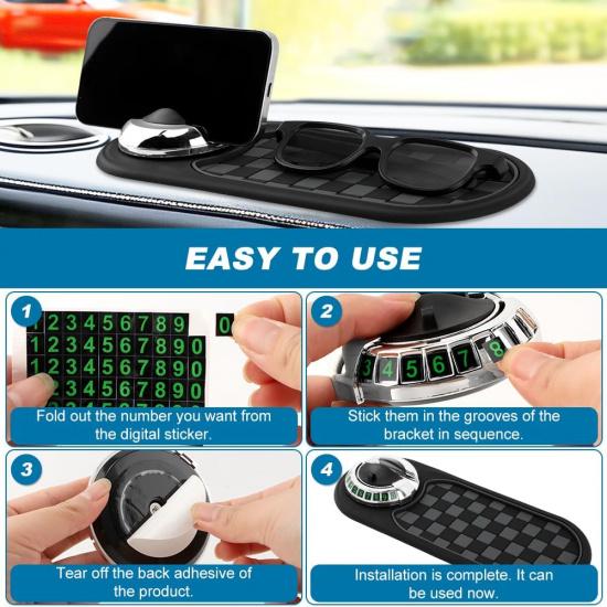 Multifunction Car Anti-Slip Mat, Car Dashboard Mobile Phone Holder, Anti Slip Mat Phone Holder And Temporary Parking Number Pad - Secure Storage For