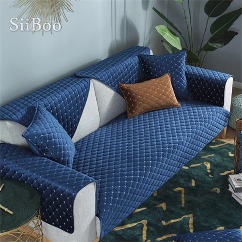 

Чехол Siiboo стеганый для секционного дивана с вышивкой крестиком в европейском элегантном стиле, нескользящий, защитный для мебели sp6594 70cm90cm темно-синий