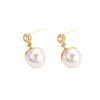 Elegant French retro pearl earrings niche design temperament round zircon high-end light luxury network explosive earrings