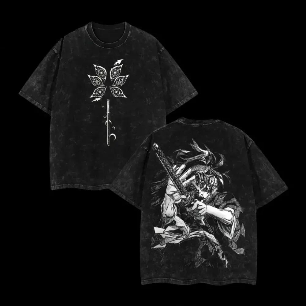 

Anime Demon Slayer Kokushibo Manga Graphic Print T-shirt Men Women Streetwear Y2K Fashion Casual Oversized Top Vintage Washed Cotton Summer New Tee L