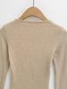 Women's Lace-Up U-Neck Slim Fit Long-Sleeve Ribbed Knit Top for Spring/Autumn