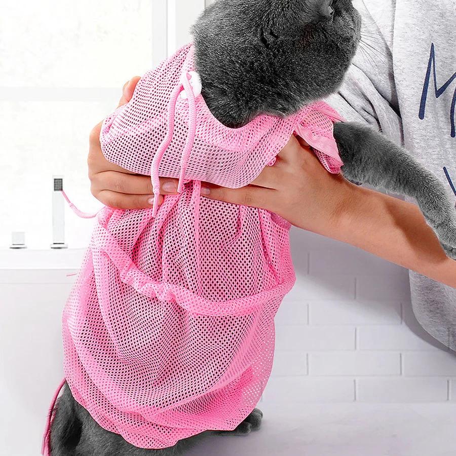 Anti-Scratch Cat Washing Bag, Kitten Bathing Essential with Nail Trimming Opening, Secure Restraint Bag for Grooming