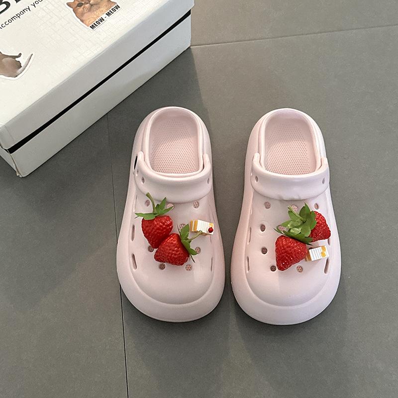 Cartoon thick-soled non-slip cute breathable two wearing hole shoes women's summer strawberry cool slippers beach shoes