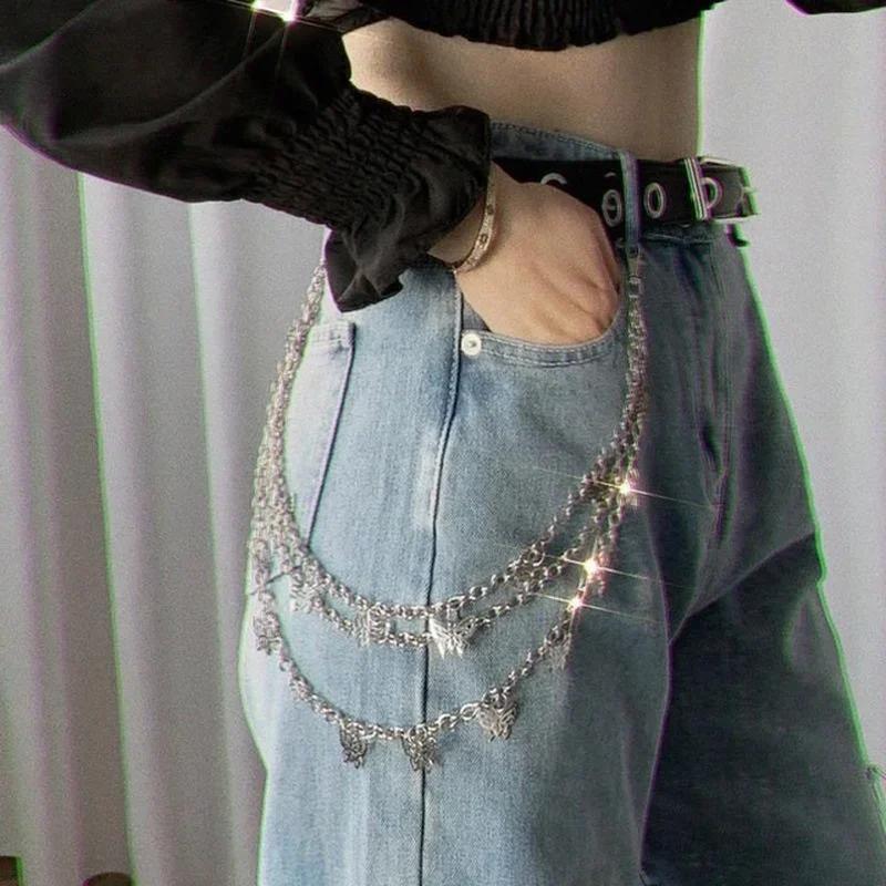 1 Pcs Punk Style Fashion Street Butterfly Belt Waist Chain Multi-layer Hip Hop Crochet Trousers Fashion Accessories Gifts New