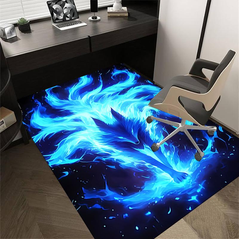 1pc Flame Fox Themed Rug for Home Decor, Non-slip Office Carpet, Chair Mat, Outdoor Mat, Christmas and Halloween Gifts-0731032