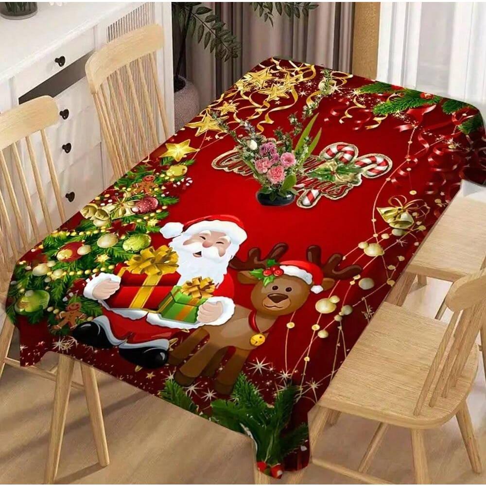 Waterproof Christmas Tablecloth Red Rectangular Elegant Dining Table Cover Holiday Decor