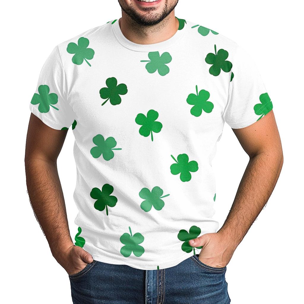 St. Patrick's Adult Green Crew-neck Short-sleeved Printed Green Three-leaf T-shirt