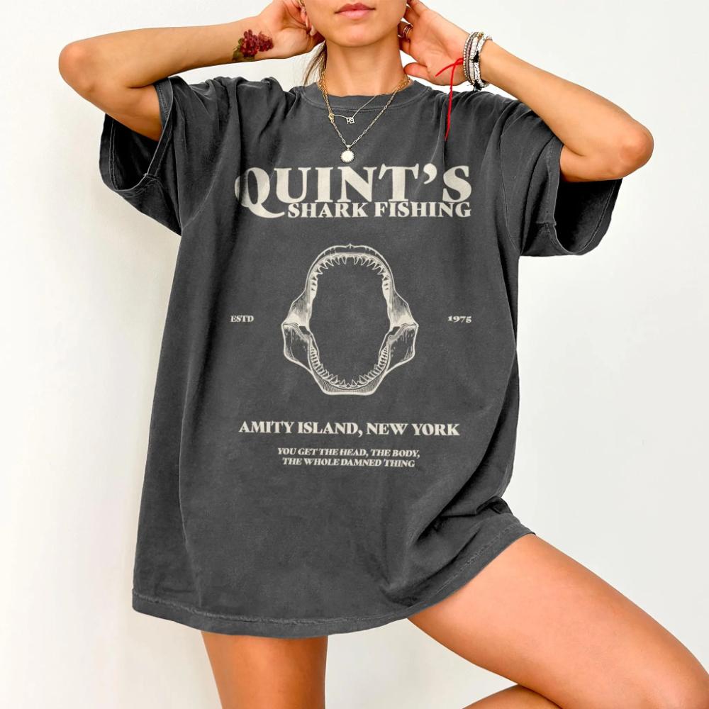 Quints Shark Fishing Shirt Spielberg Inspired Movie Tshirt Nautical Aesthetic Fan Tee Gift for Movie Lover Movie Shirt M