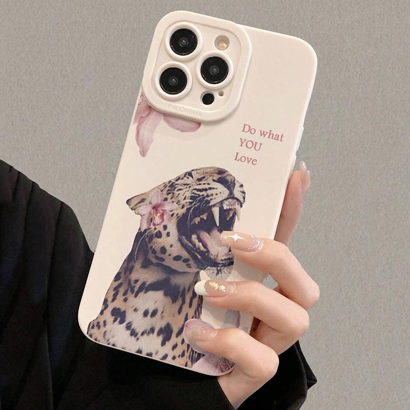 Floral Pattern Tiger And Leopard Painted Phone Case For iPhone 16 Pro Max 13 12 11 14 15 Pro Mini X XR XS Max 7 8 15 Plus Cover