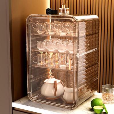 Tea Set and Cup Draining Rack with Dustproof Storage Box