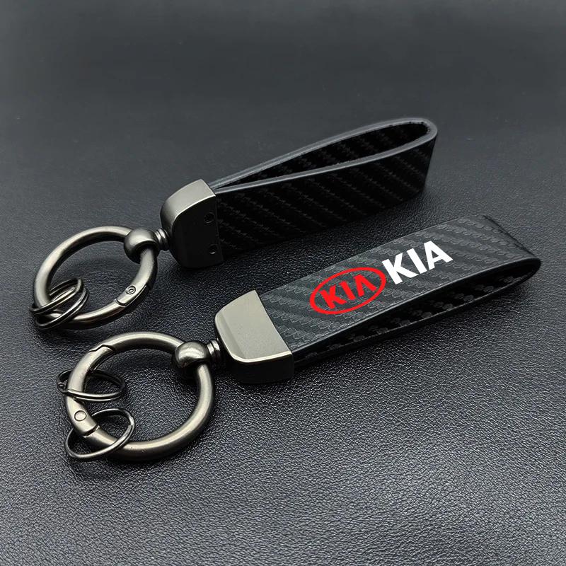 XQNW2 Car Carbon Fiber Keychain Luxury Keyring Buckle Accessories For KIA Carnival Niro EV9 K8 Forte Cerato Sportage Ray EV Telluride