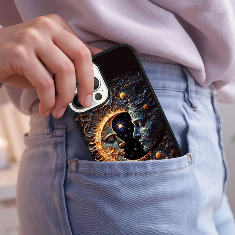 Indian Hand Holding Sun Moon Face Couple Phone Case For iPhone 17 Air 15 16e 14 13 Pro Max Coque 12 11 Pro Max PLUS Cover