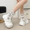 Fashion 8CM Women's Leather Ankle Boots Summer Heels Chunky Sneakers High Platform Zip Motorcycle Fashion Big-headed Short Boots Woman