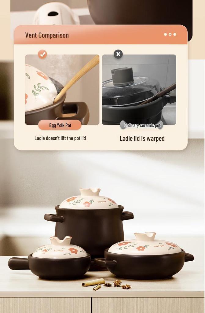 Supor Seramik Güveç Tenceresi: Gaz Ocağı İçin Yüksek Sıcaklığa Dayanıklı Toprak Saksı, Pilav ve Çorba İçin Mükemmel.
