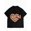 Heart Shape Pizza Print T Shirt Black Casual Summer Top For Women Streetwear Fashion Trendy Graphic Tee Party Outfit
