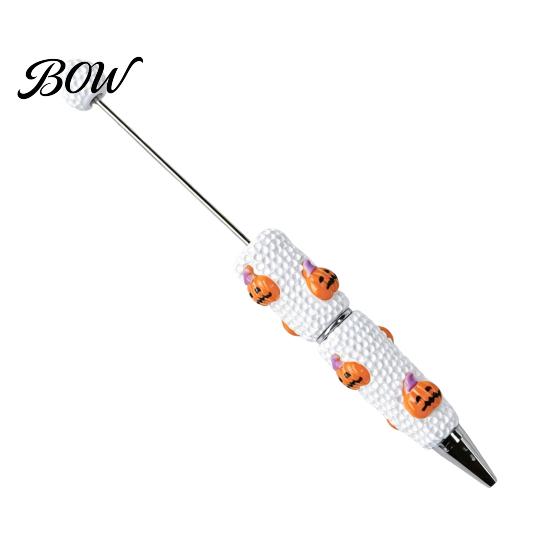 Smooth Writing Beaded Pens Halloween Rhinestone Beadable Pen, DIY Sparkly Cat Pumpkin Ghost Plastic Handmade Gift Glitter Black Ink Ballpoint Pen for
