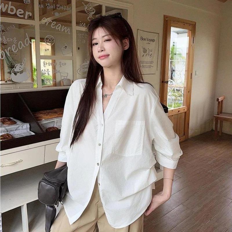 

Style White Shirt Autumn New Casual Versatile White Casual Lapel Puff Sleeve Waist Shirt for Women S белый