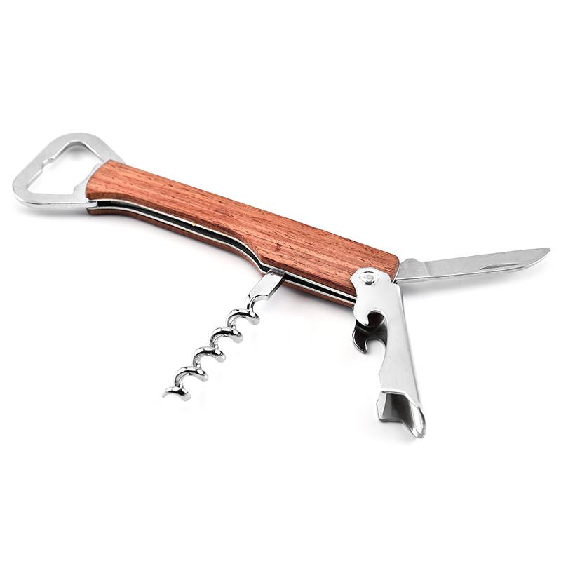 Stainless Steel Red Wine Opener Wood Handle With Leather Professional Multifunction Portable Screw Corkscrew Kitchen Bar Tools