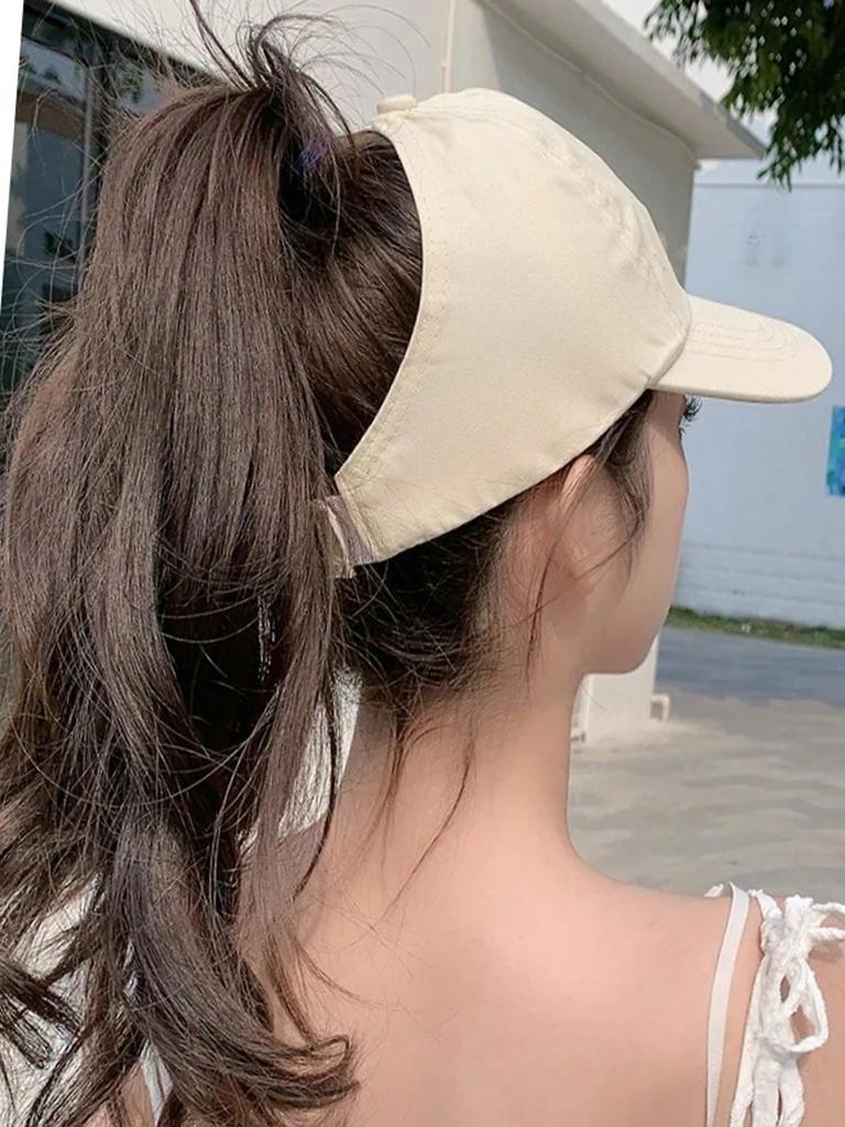 1pc Plain Solid Color Back Open Ponytail Baseball Cap, Women Fashion Sports Peaked Hat, Outdoor Sun Protection Hat
