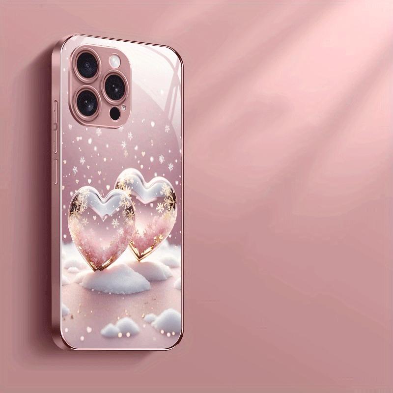 Pink Heart Snowflake Pattern Phone Case Suitable for iPhone 17 16 15 14 13 12 11Pro/Max/Plus Anti Drop and Shockproof Back Cover