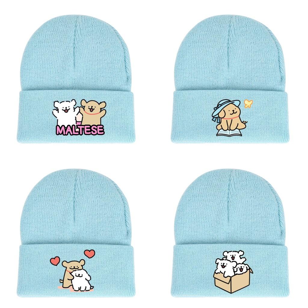 Maltese Winter Knit Hat With Printed Design For Men Women Casual Cold Weather