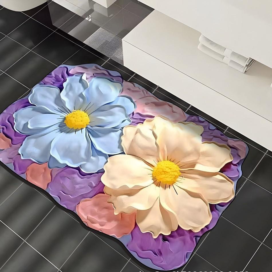Light Luxury Three-dimensional Vision Flower Diatom Mud Floor Mat, Toilet Door Water Absorption Non-slip Foot Mat, Door Mat
