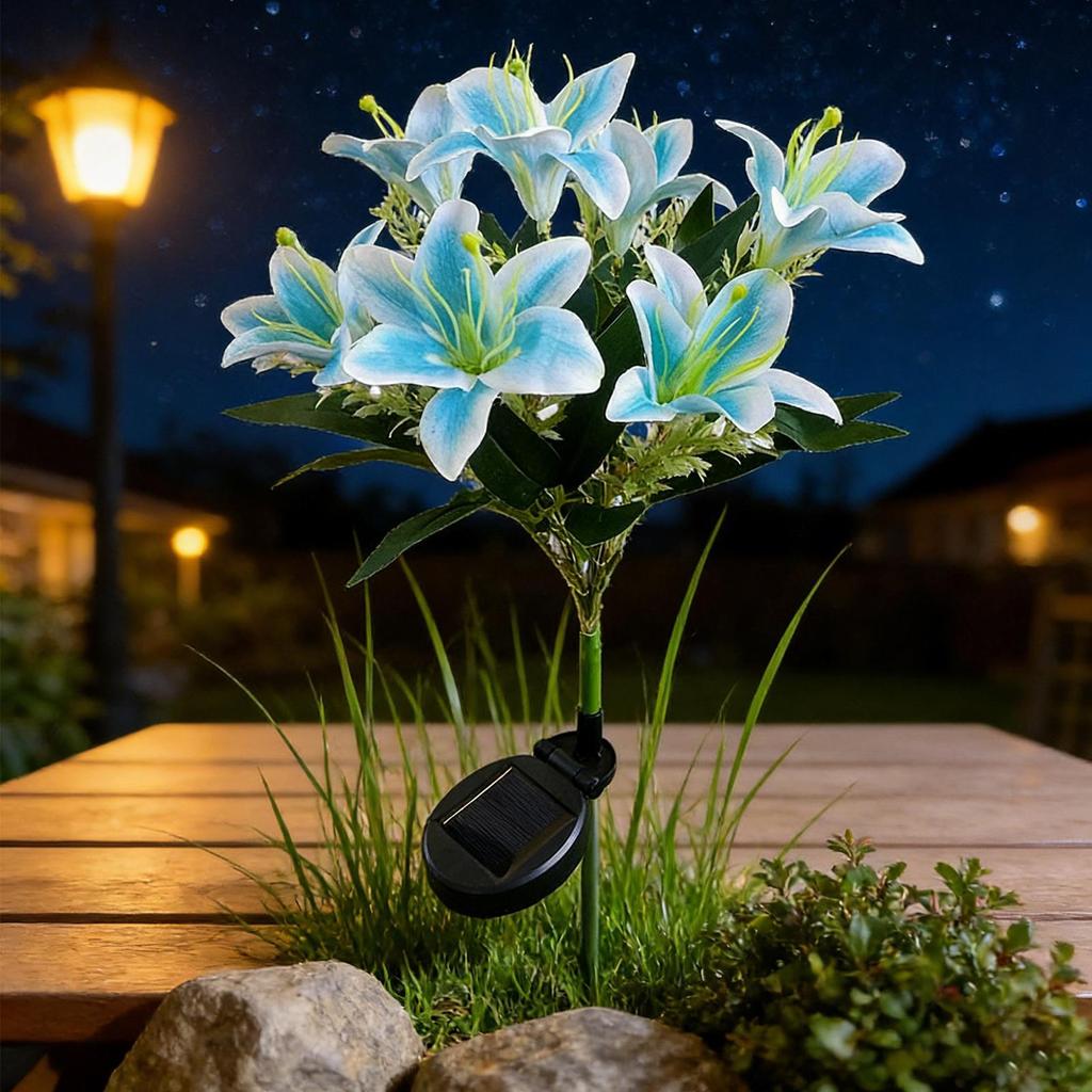 Solar Flowers Outdoor Waterproof 7 Head Artificial Lily LED Lamp With Stake Waterproof Solar Lights Outdoor For Garden Patio