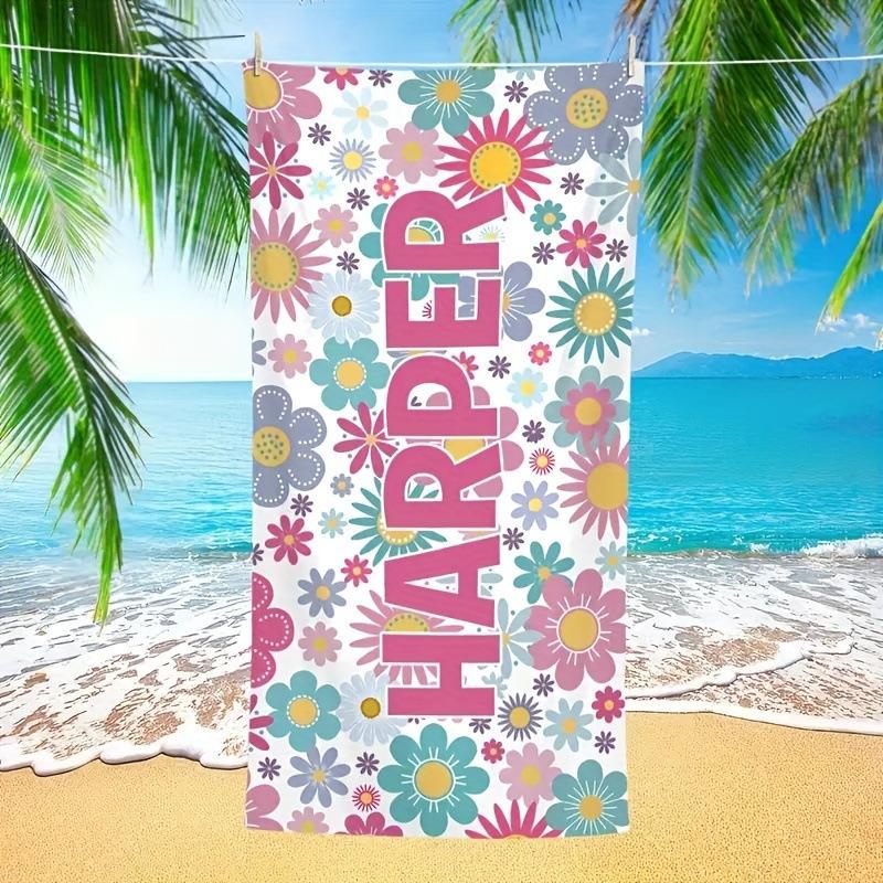Personalisierte Blumen Strandtücher Mädelsausflug Individuelles Herz Welle Strandtuch mit Namen Sommerurlaub Ferien Pool Camp Geschenk