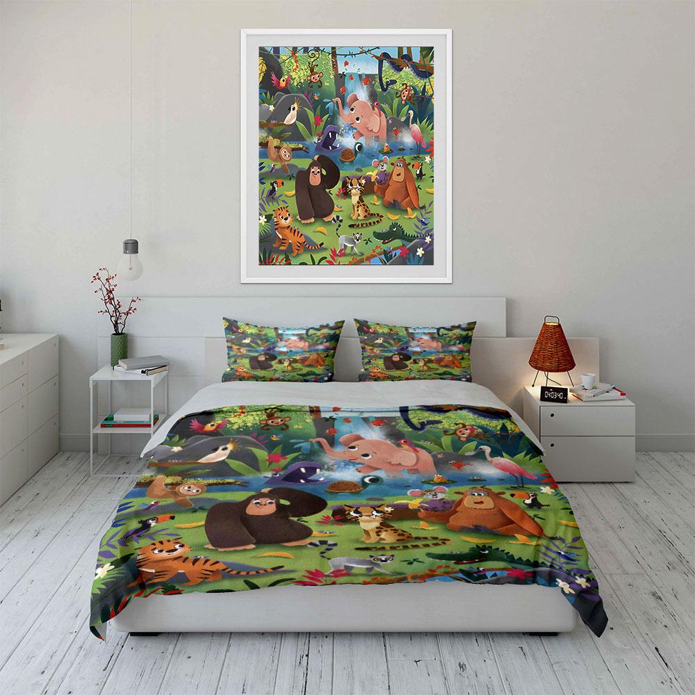 Animals Joyful Gathering In the Forest Bedding Set for Kids Luxury Gift 3pcs Digital Print Comforter Set Soft Comfortable