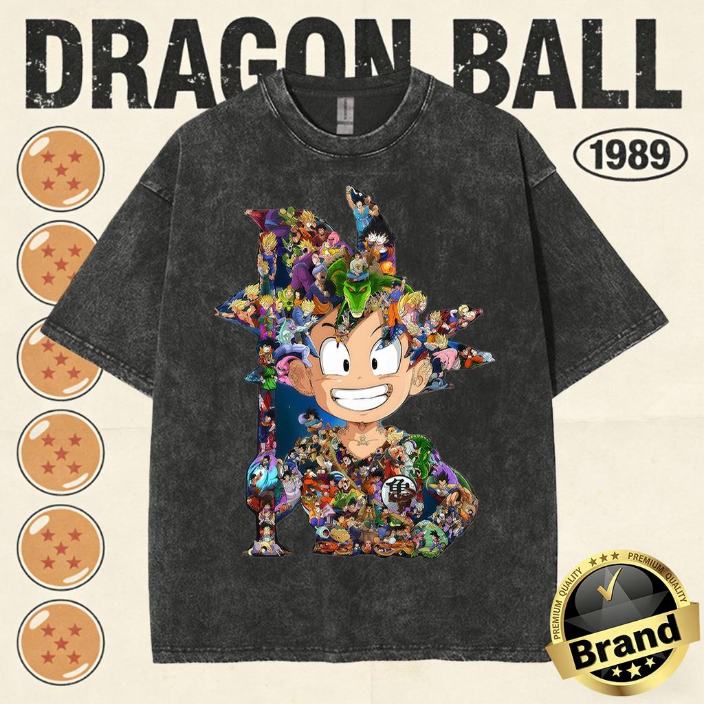 Dragon Ball Heavyweight TShirt Men Cotton Vintage Washed Print Retro Streetwear Family Matching Tops Summer Tees