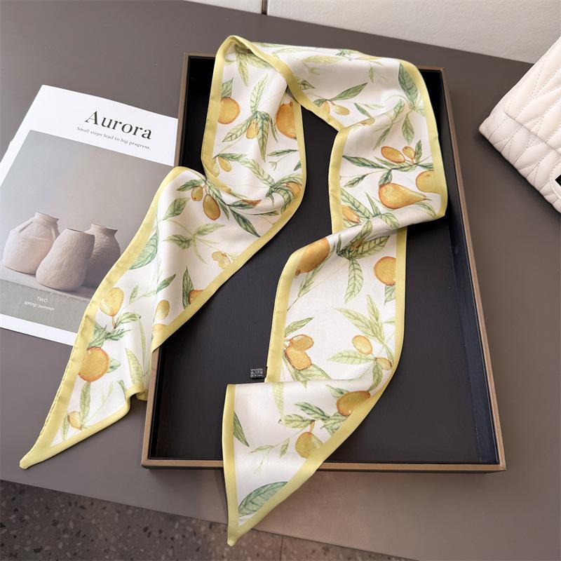 

Fruit Print Double Scarf Decorative Silk Scarf Commuting Spring And Summer Diagonal Hair Scarf Versatile Thin Streamer 147x14cm