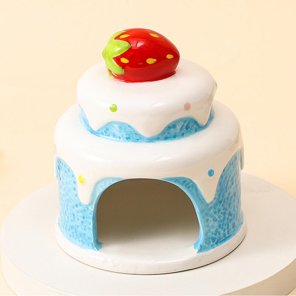 

Керамический домик для хомяков для мелких животных, грибная пещера для уличного содержания мелких животных, корм для домашних хомяков, подарки Double Cake Blue