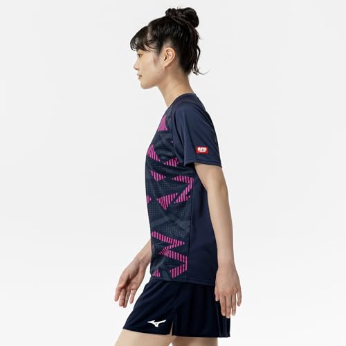 Table Tennis Game Shirt, Short Sleeve, JTTA Certified, Moisture-Wicking, Quick-Drying, Unisex, Dress Navy, Size M, 82JAC104