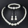 Fashion Pearl Beaded Chain Drop Earrings Women White Faux Pearl Necklace Bracelet Jewelry Set Gift for Sisters Friends