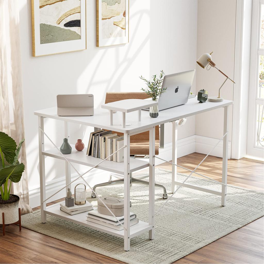 CubiCubi Desk Computer Desk PC Desk Width 110cm Gaming Desk Desk Desk Work Desk Storage Desk with Rack Corner Desk Telework Home Work White Right