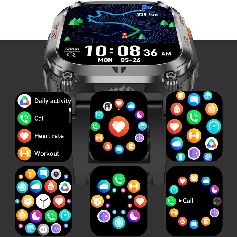 SACOSDING GPS Tracker Smart Watch IP68 Waterproof 2.01-inch HD Display Compass 630mAh Battery Heart Rate BT Call Outdoor Sport Smart Watch